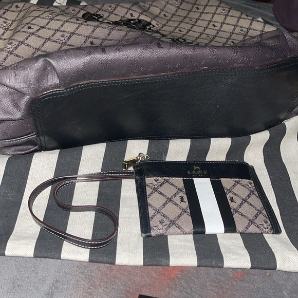 L.A.M.B. Gwen Stefani Black Leather & Canvas Tote Bag w/ Wallet. Vintage Y2K - Picture 5 of 16